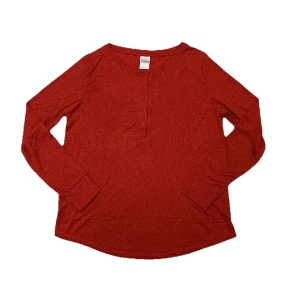 Stars Above Henley Sleep Shirt Women Small Red Like New Long Sleeve C838